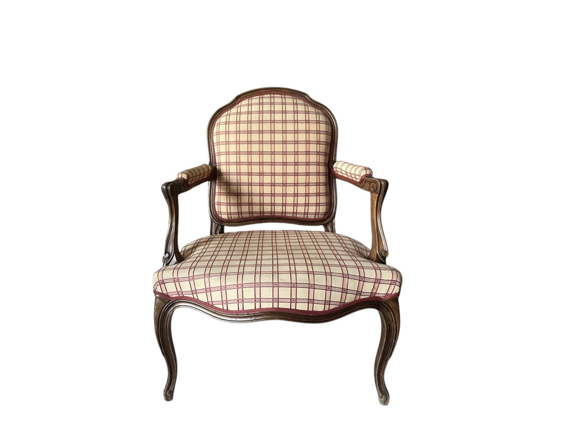 Fauteuil cabriolet bois et tissu style fin XXème