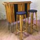 Rattan bar and its 2 stools 60s