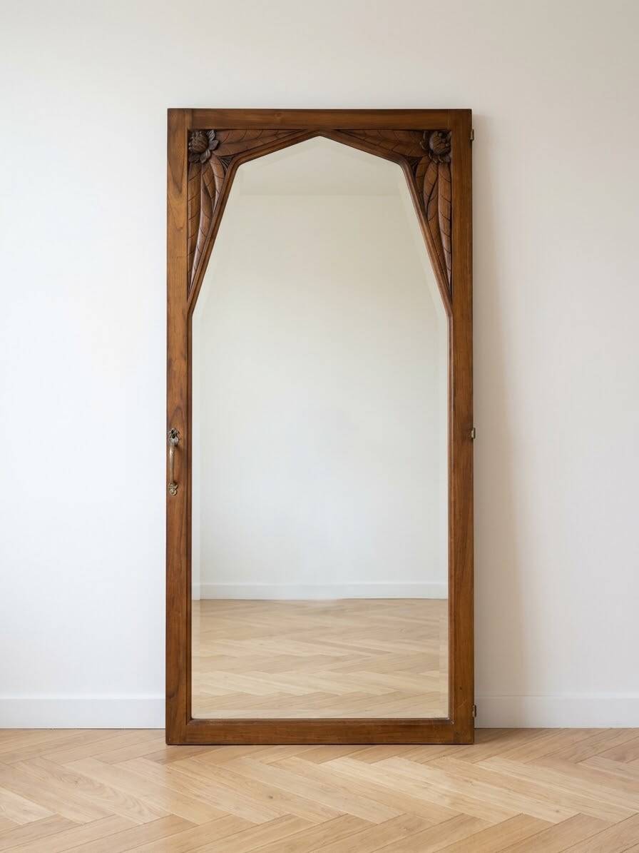 Antique Art Nouveau mirror in carved solid wood