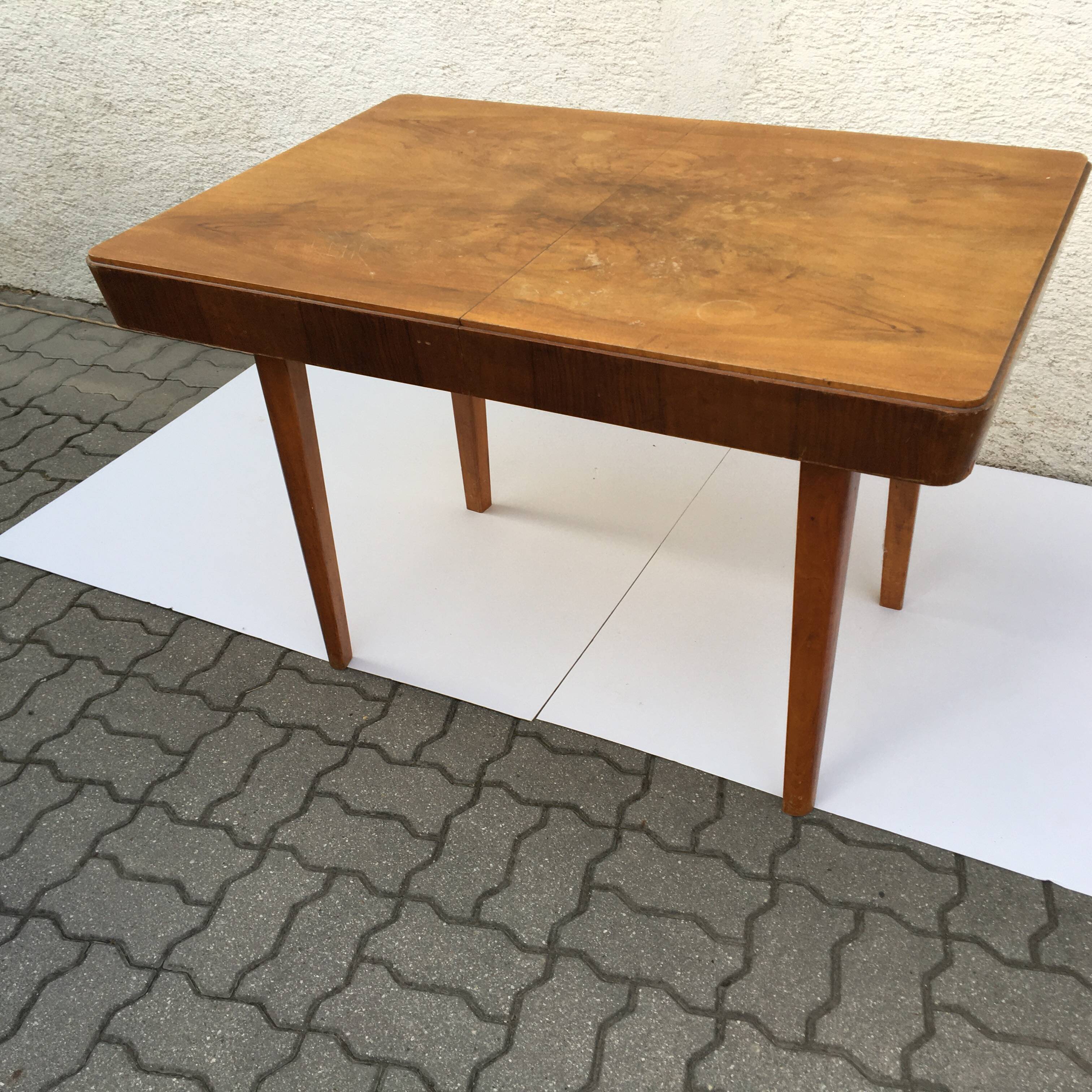Vintage ziara pravenec halabala compact extendable dining table art deco 50s wood 115cm-170cm