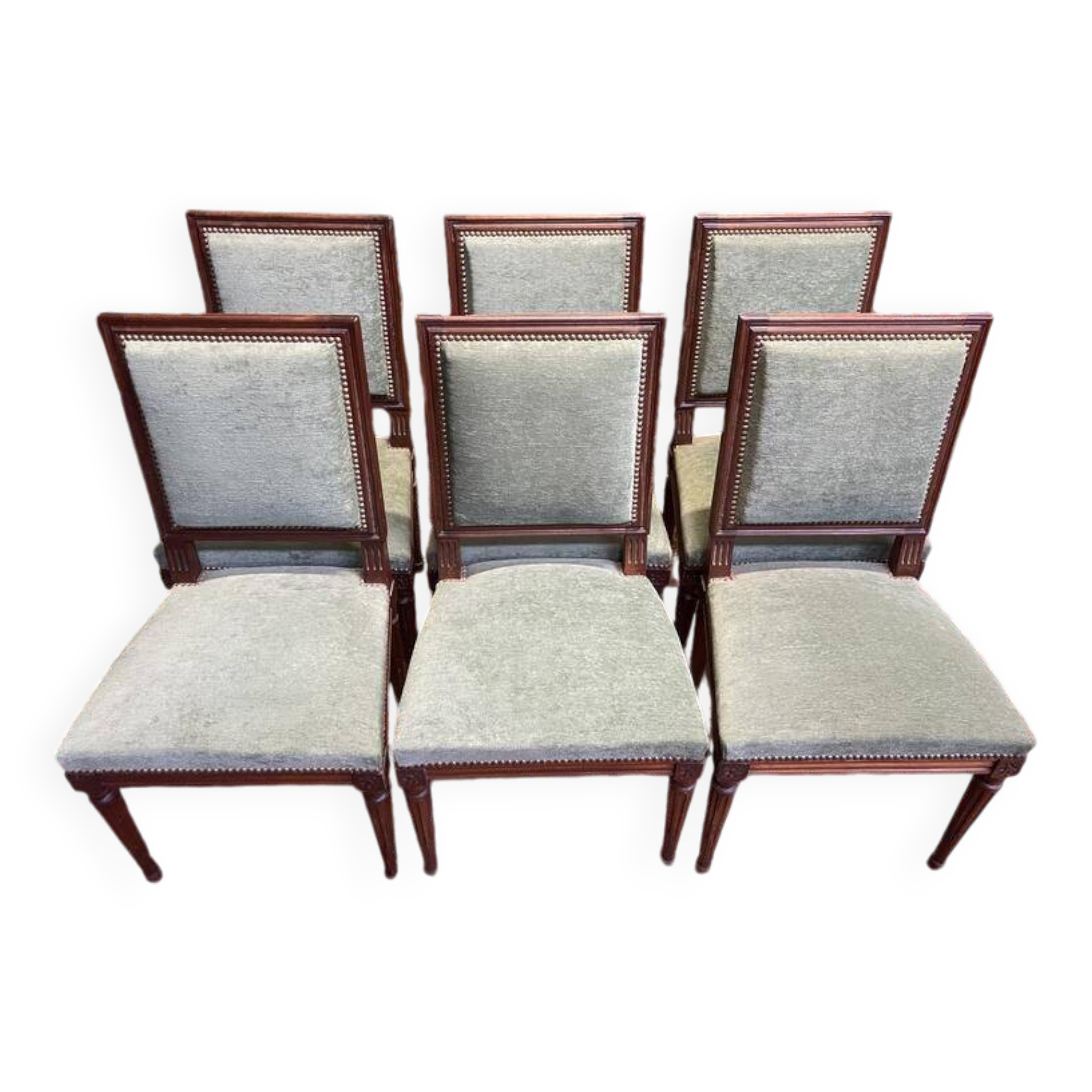 Set of 6 Louis XVI style chairs in green velvet
