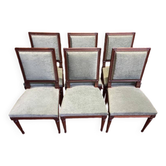 Suite de 6 chaises de style Louis XVI velours vert