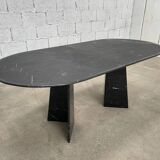 Table Haute Vintage Marbre Noir Et Vert - Métal - Ronde - 75 Cm