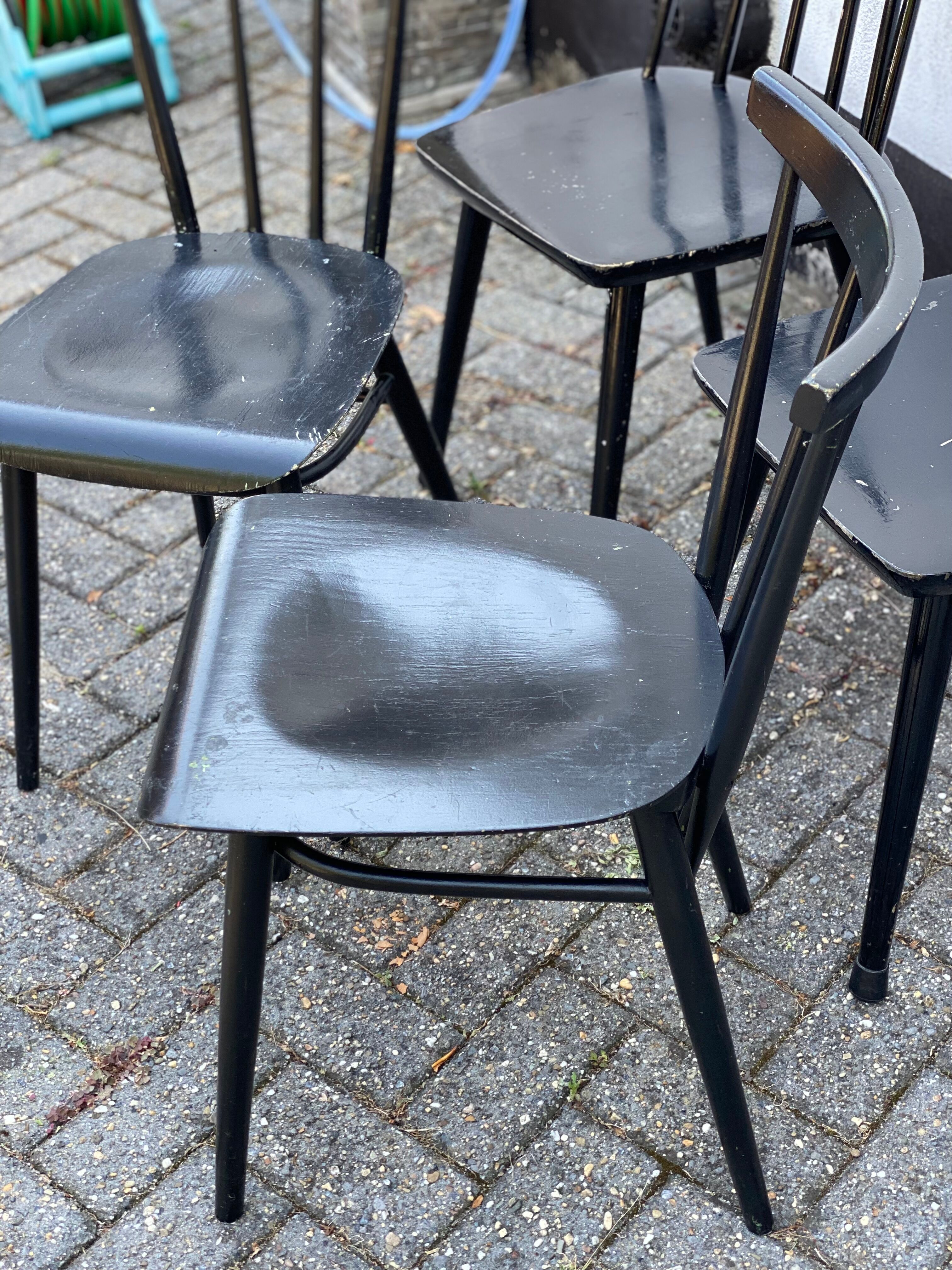 Set of 4 black laquered dining chairs