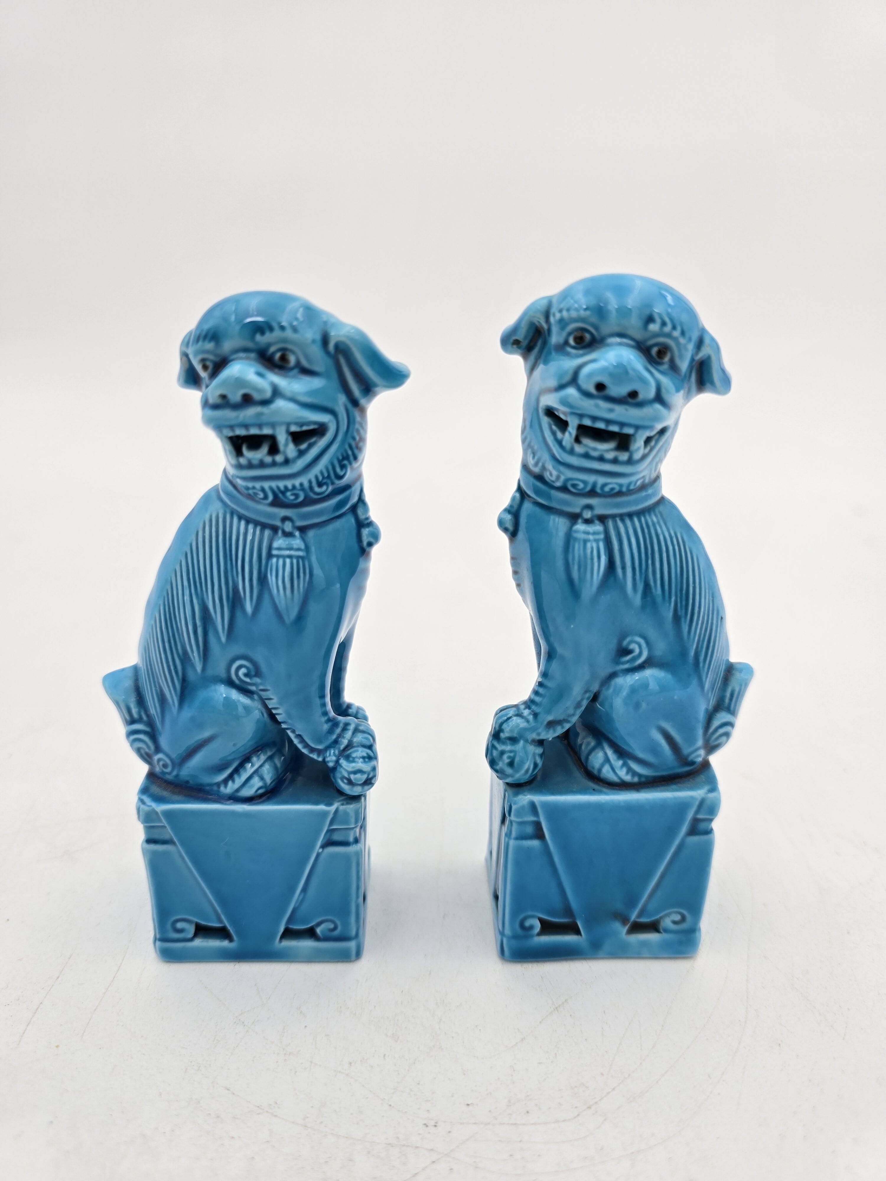 Pair of Chinese Foo Dog Dragon Statuettes 50's