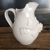 White enamelled ceramic pitcher signed emile tessier malicorne grape bunch