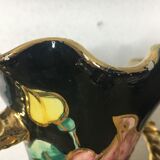 Vase Vallauris avec décor fleurs, dorure et anses torsadées