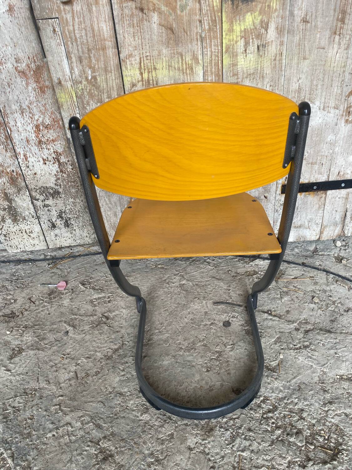 Antique Chair SOUVIGNET Model ELODIE Grey Metal & Wood Made In France