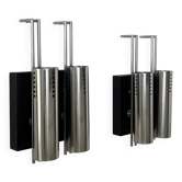 Pair of vintage wall lights, chrome-plated metal and blackened oak, France, 1970