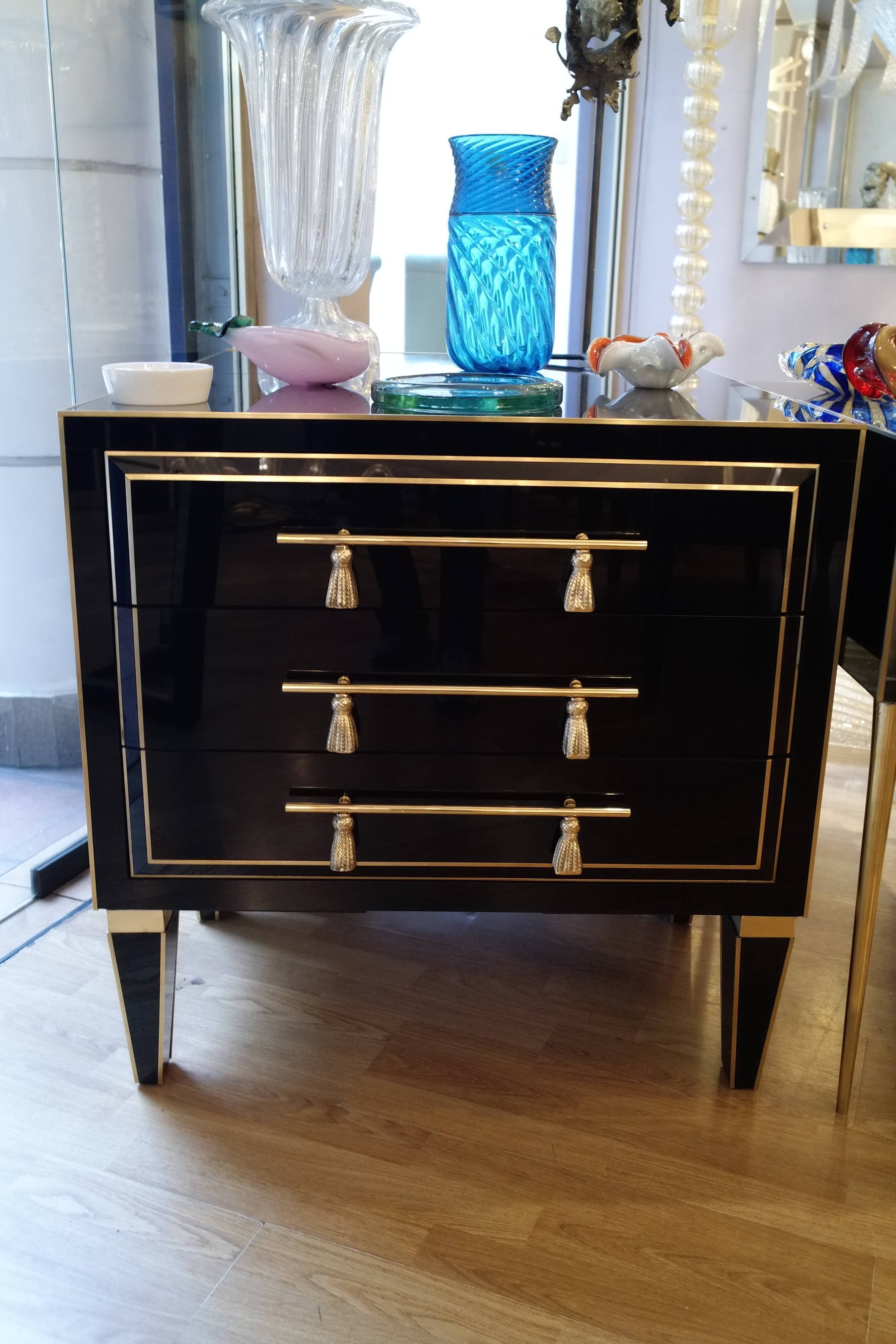 Pair of nightstands in stained glass and brass