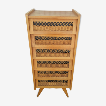 Dresser in oak and wicker