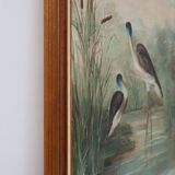 Large decorative painting of birds in water, France 1960s