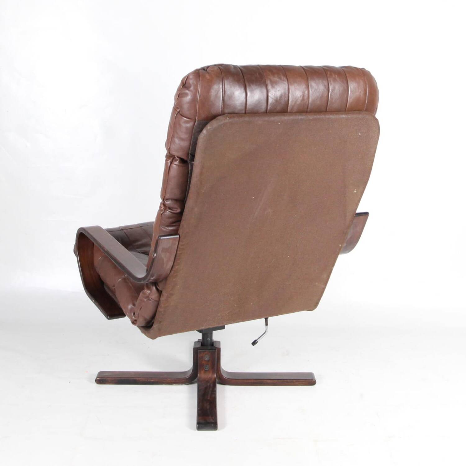 Fauteuil vintage en bois et cuir