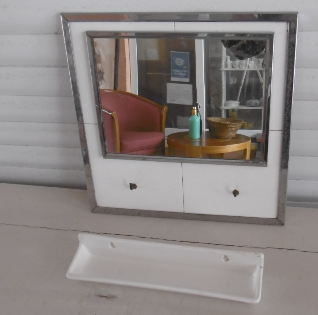 Wall mirror art deco - chrome and faience villeroy boch