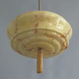 Art Deco rod pendant lamp with marbled glass shade, Germany 1930s