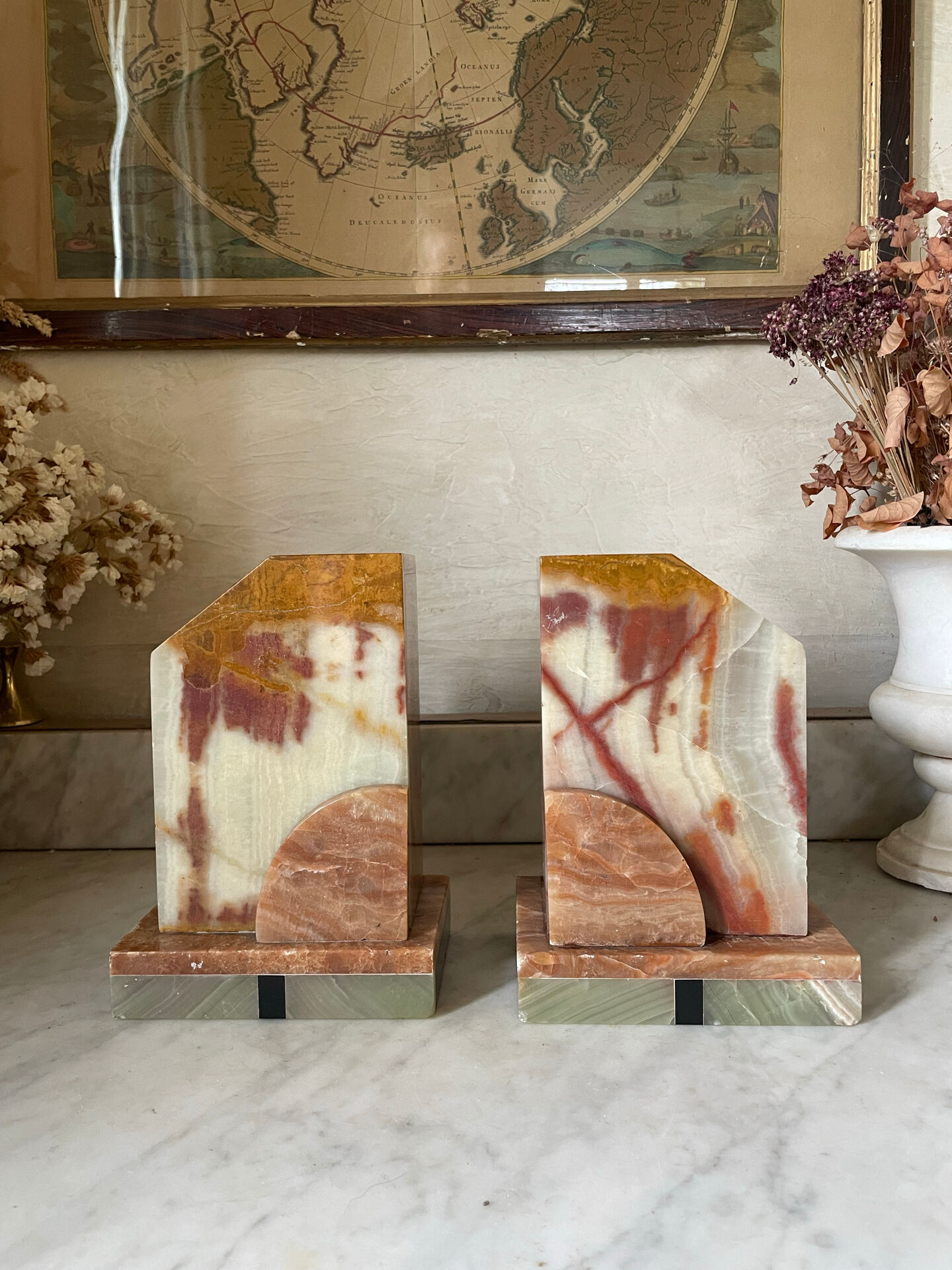 Pair of Art Deco marble and onyx bookends