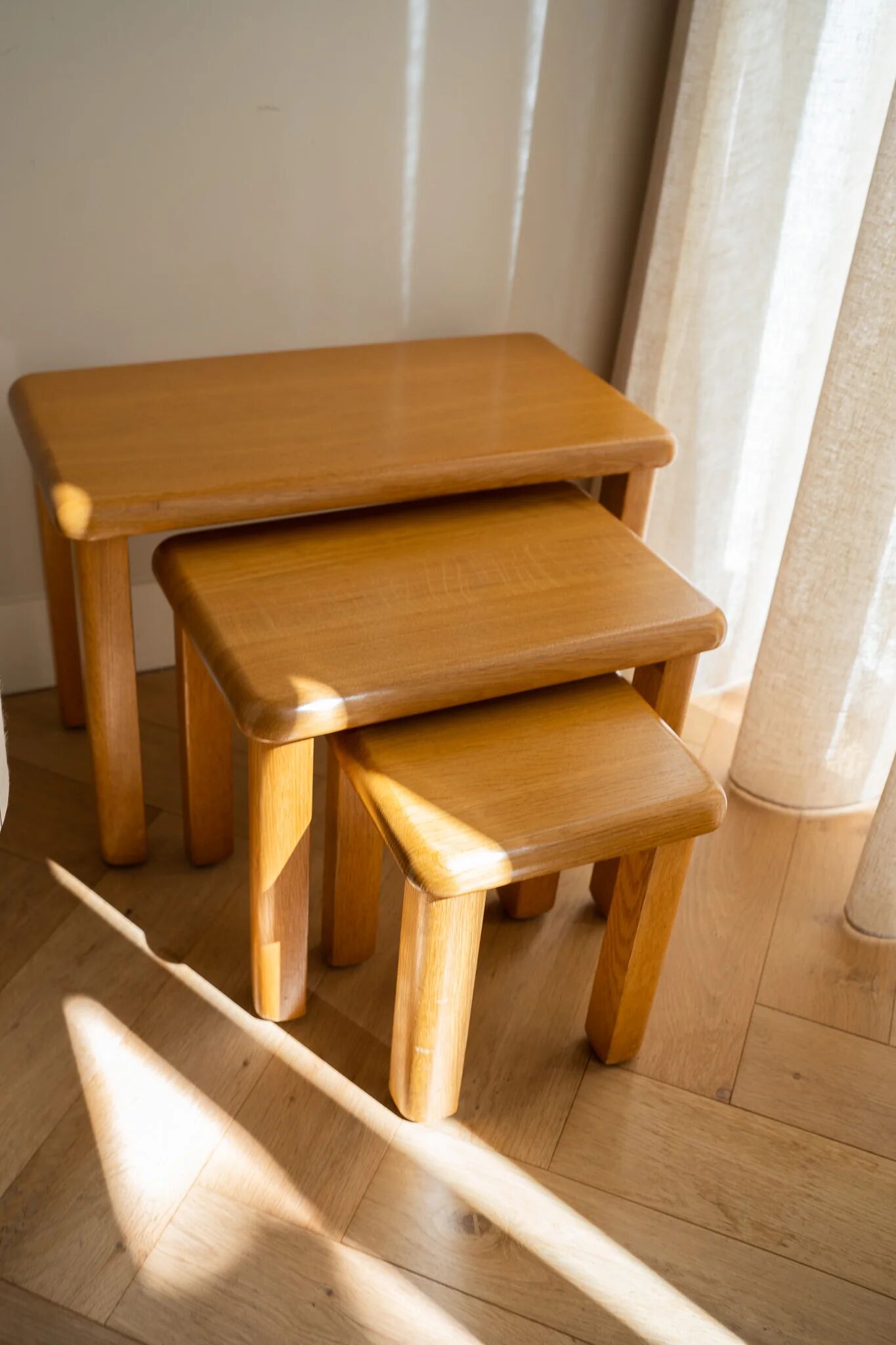 Vintage brutalist 60s/70s oak nesting tables