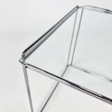 Table d'appoint en acier et verre de Max Sauze, années 1970