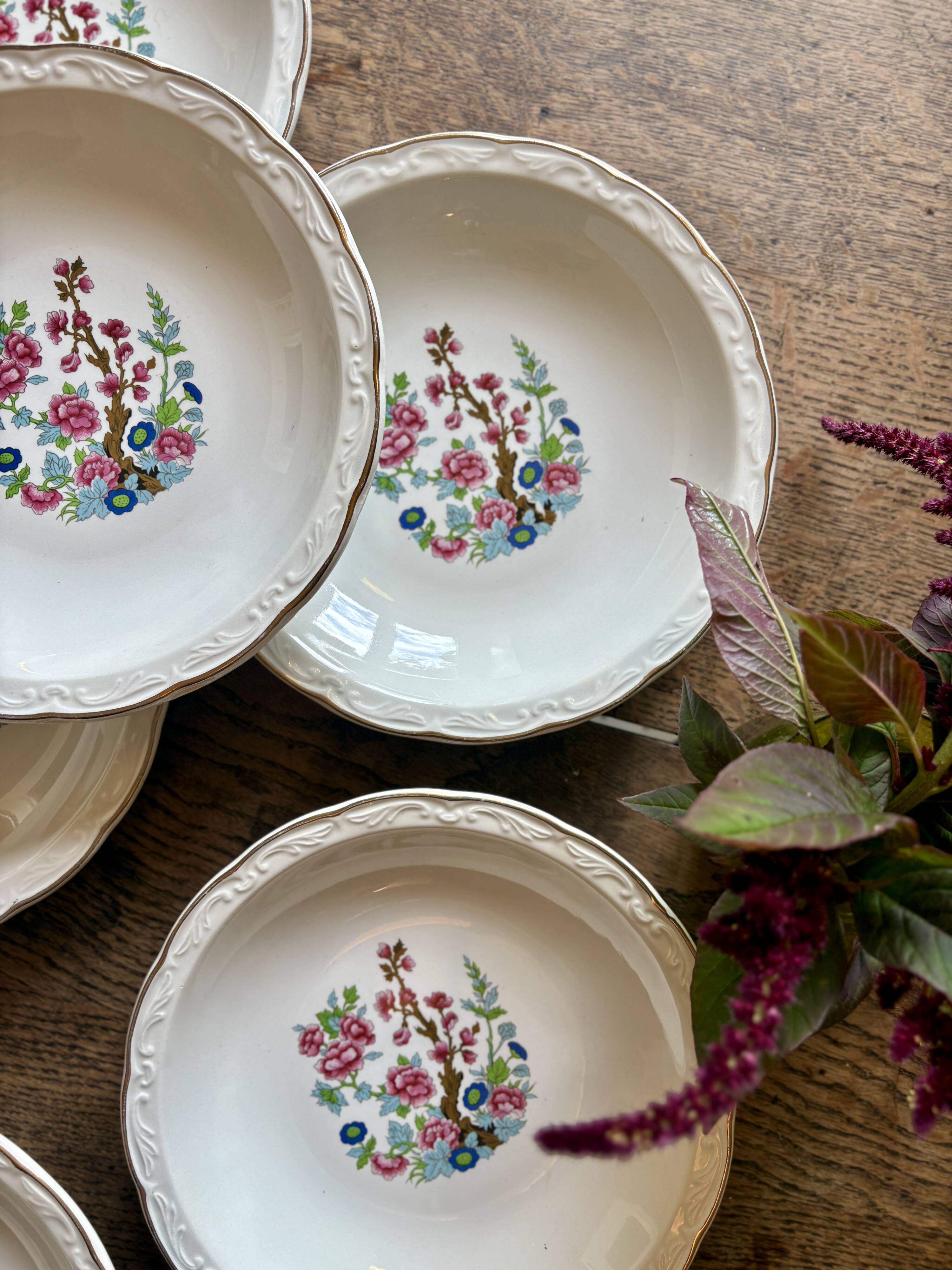 Set of 6 vintage soup plates, "Indian Tree" pattern by Digoin