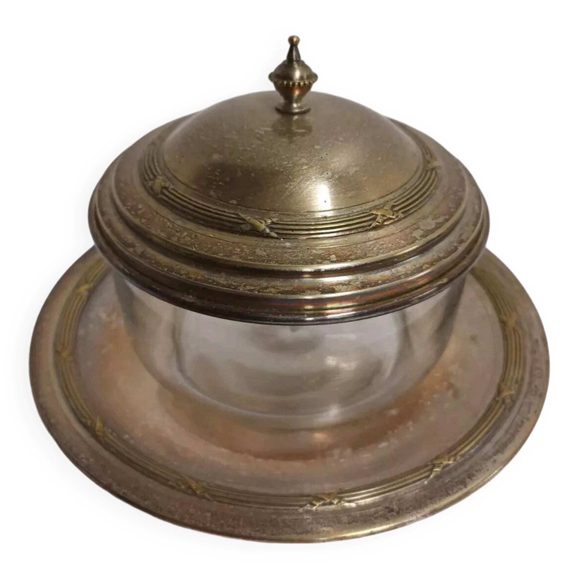 Glass and Brass Candy Dish with Bowl