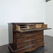 Elm burl and rosewood secretary chest of drawers
