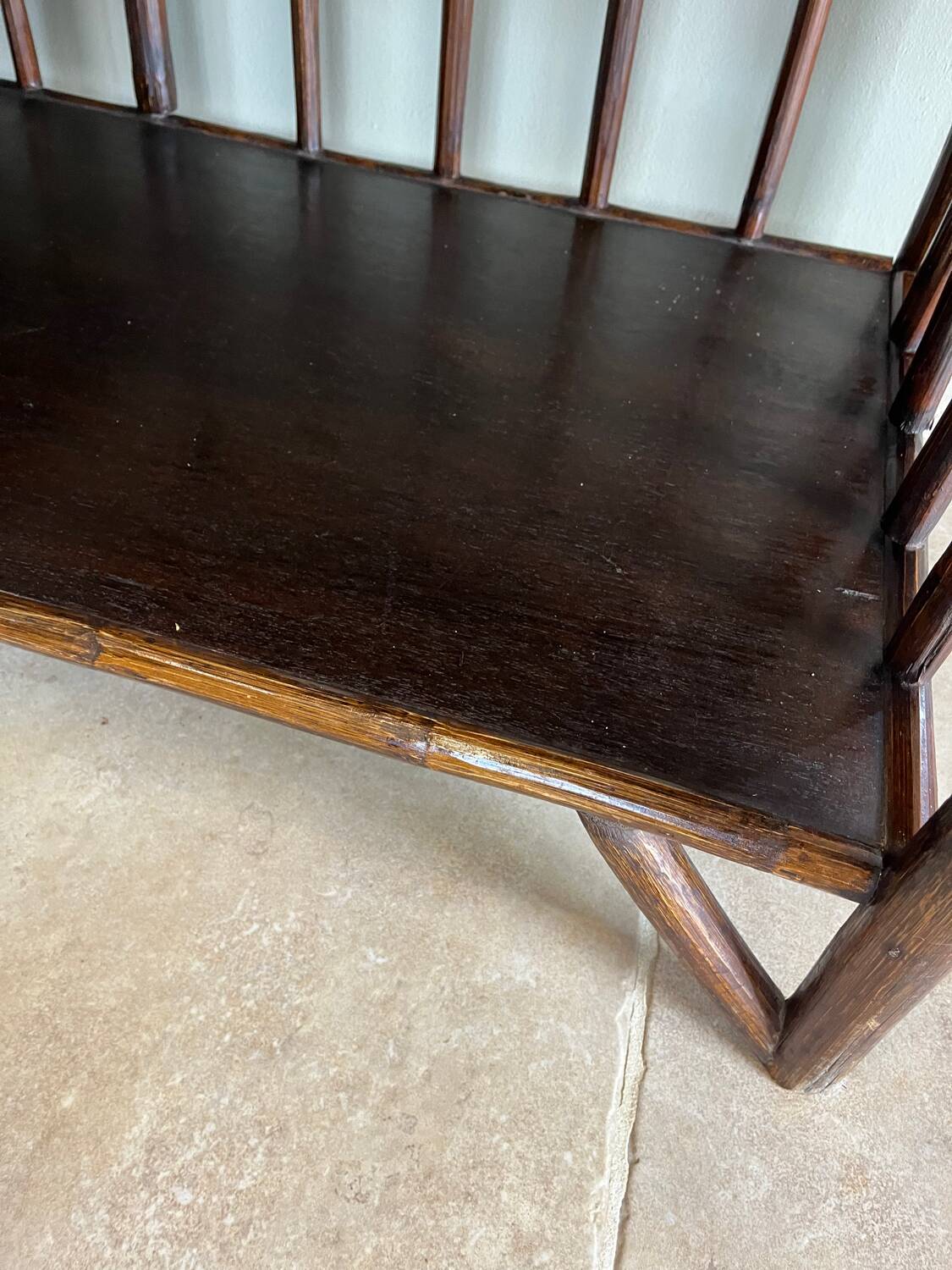 Brown rattan console shelf