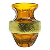 Vase Art Déco, cristal miel oroplastique, Moser, Tchécoslovaquie, années 1930