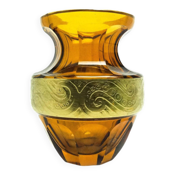 Art Deco vase, honey crystal oroplastic, Moser, Czechoslovakia, 1930s