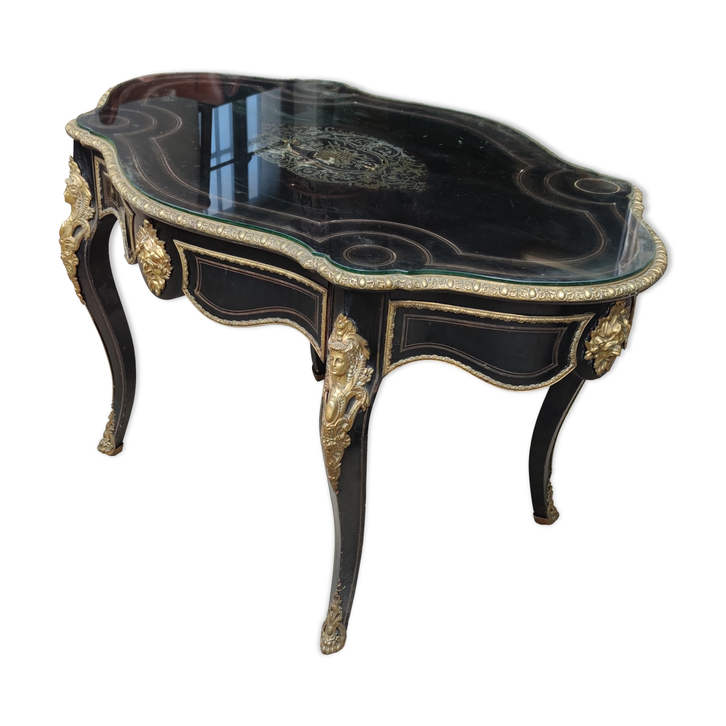 Table desk middle marquetry called "Boulle" napoleon III era