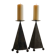 Pair of pyramid-shaped candlesticks in blackened metal (brutalism)