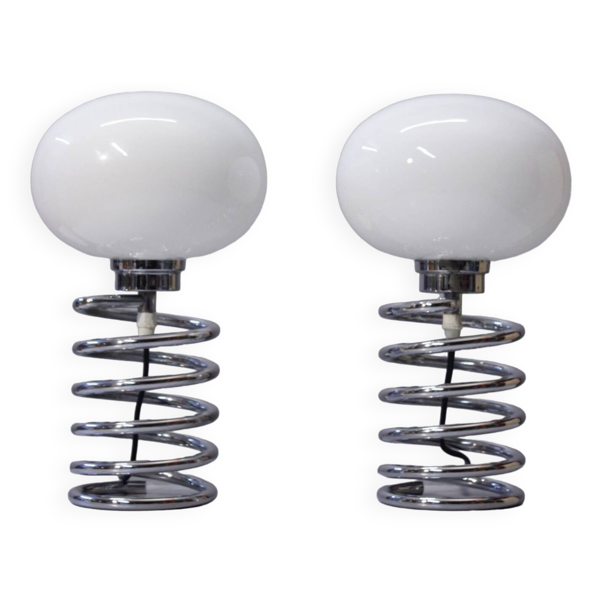 Pair of vintage chrome & opaline spring lamps 1970s