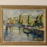 1940's Finish Mid-Century Oil On Canvas Painting" Stockholm" by Pentti Veroma --Vintage & Framed