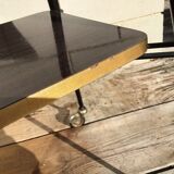 Console formica moka pieds compas métal roulettes