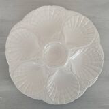 Oyster service dish and 6 plates barbotine earthenware sarreguemines ecru vintage
