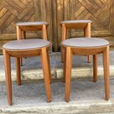 Set of 4 stools in beech and gray Skai 1980