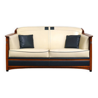 As new white and blue leather Schuitema 2-seater sofa from the Art Nouveau/Jugendstil series.