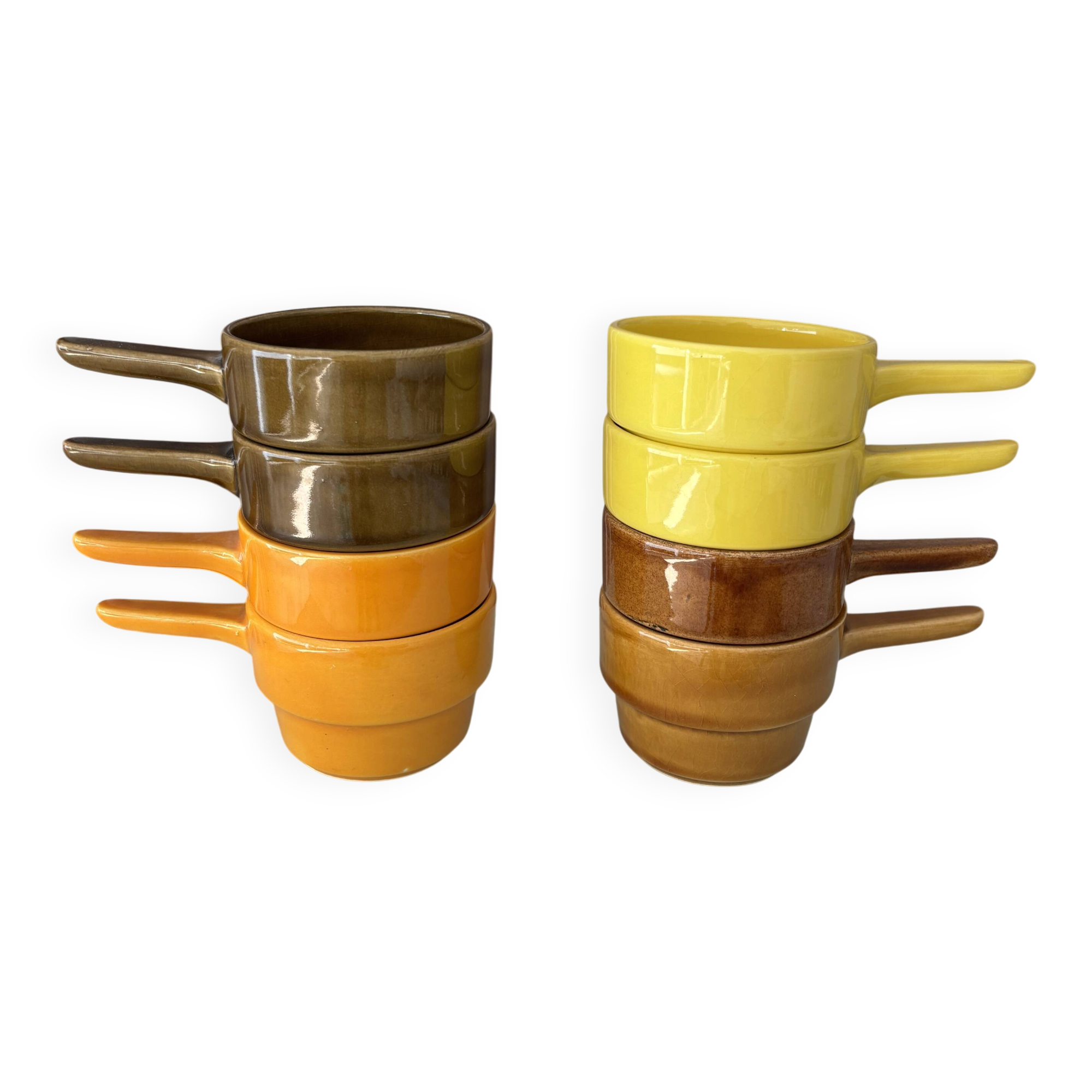 Set of 8 Vintage Stackable Ceramic Coffee Cups with Handles – 1970s