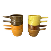 Set of 8 Vintage Stackable Ceramic Coffee Cups with Handles – 1970s