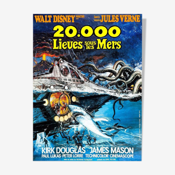Affiche 20000 Lieues sous la mer Vintage 60's cinéma fantastique
