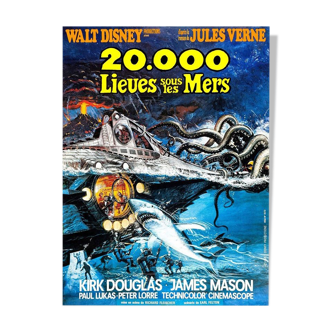 Affiche 20000 Lieues sous la mer Vintage 60's cinéma fantastique