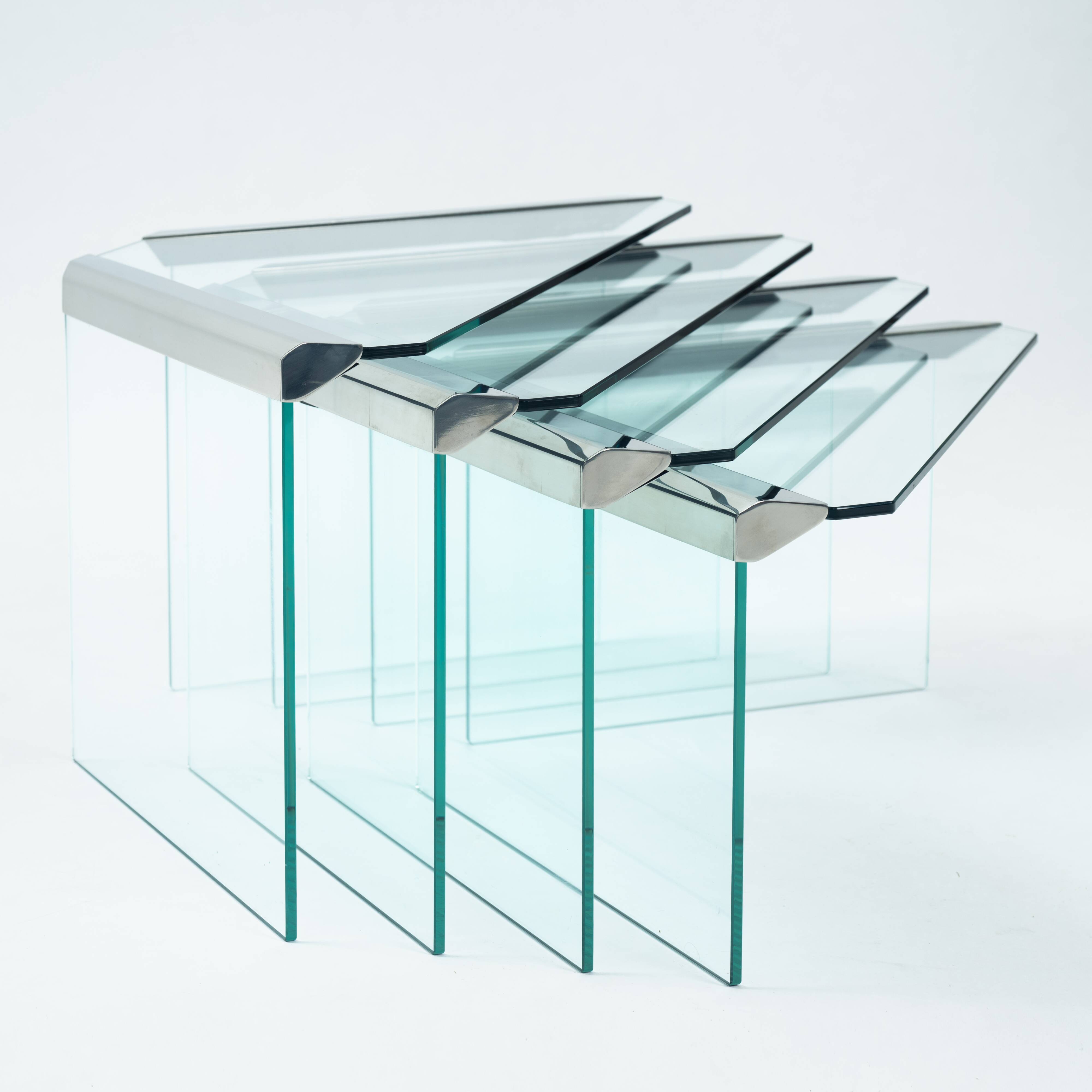 Glass & chrome Nesting Tables by Pierangelo Galotti Radice, Italy, 1970s