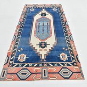 128x265 Cm Blue Vintage Area Rug, Rare Style Rug