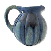 Pitcher in blue sandstone with blue drips, "melon" shape.