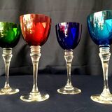 Set of 4 colored dropping or liqueur glasses in st-louis crystal grand lieu model