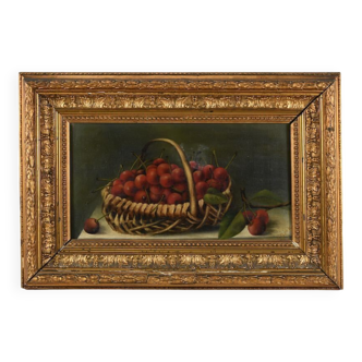 Oil on canvas basket of cherries