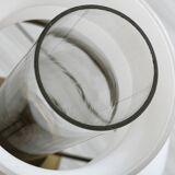 Vintage brass lamp with white opaline glass shade.