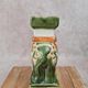 Cendrier éléphant en céramique émaillée vert et ocre – style asiatique vintage