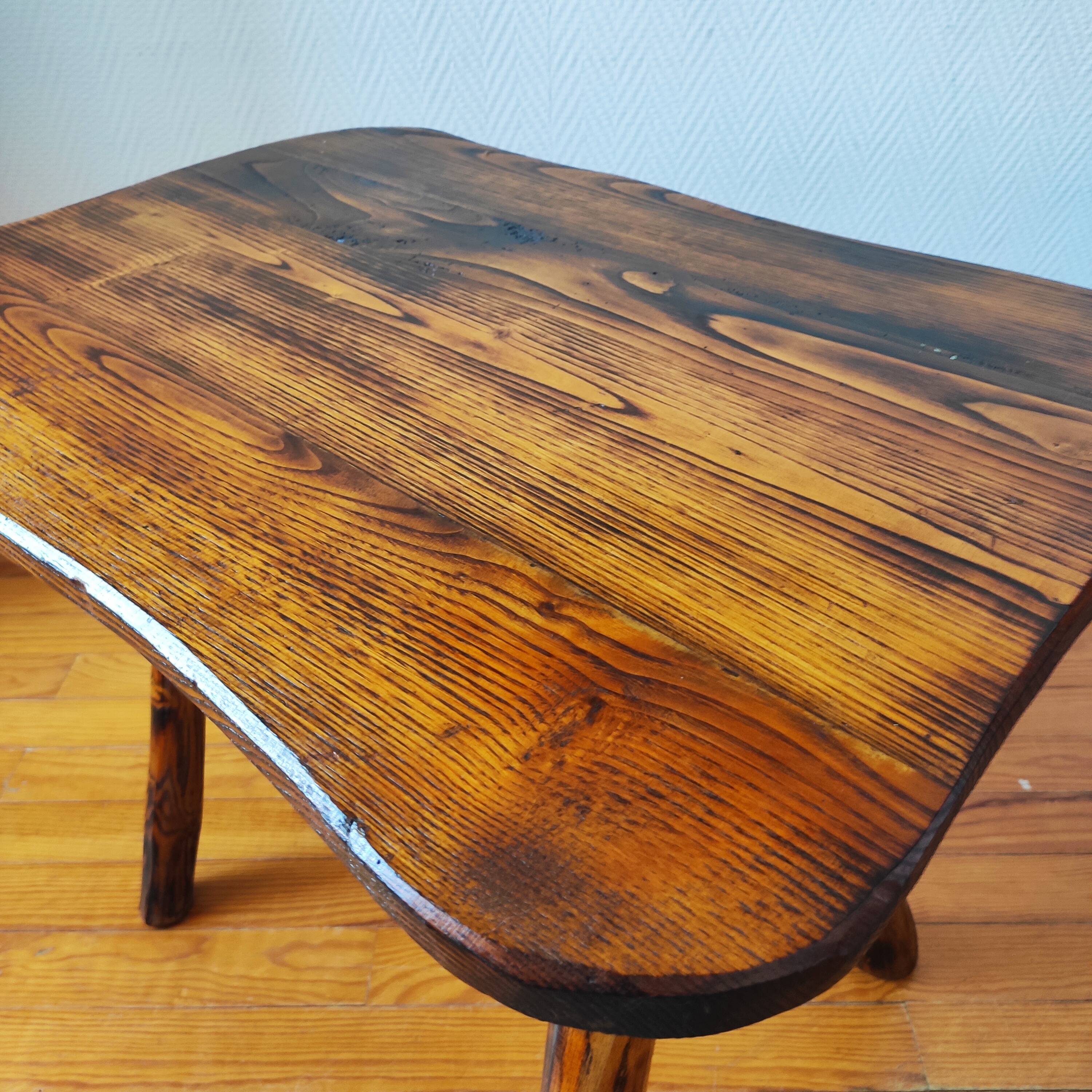Brutalist popular art coffee table, solid wood, 1950.