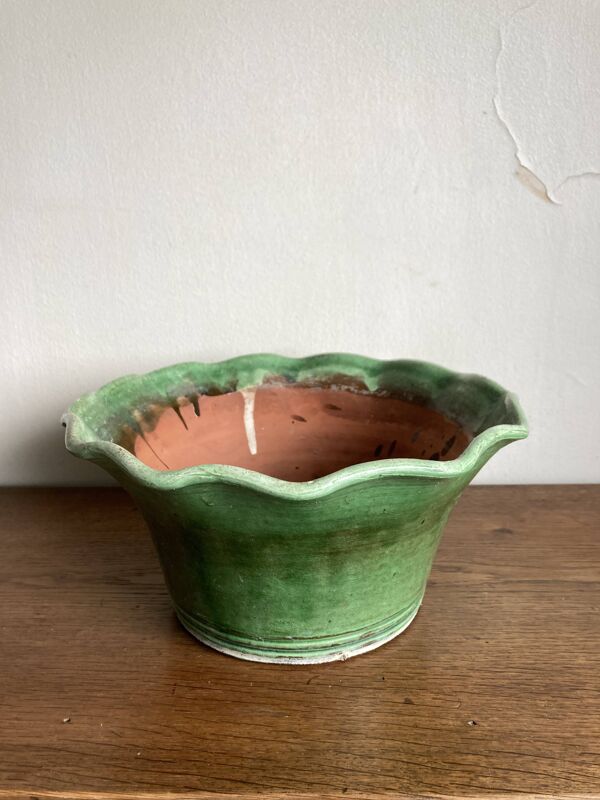Jardinière ondulée cache pot XL en terre vernissée Provence