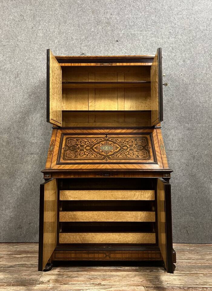 Lemarchand-Lemoine: Scriban cabinet stamped Napoleon III period in marquetry
